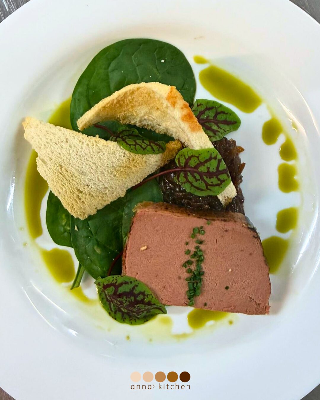 Anna's Kitchen - Starters - Chicken liver parfait with red onion jam and melba toast